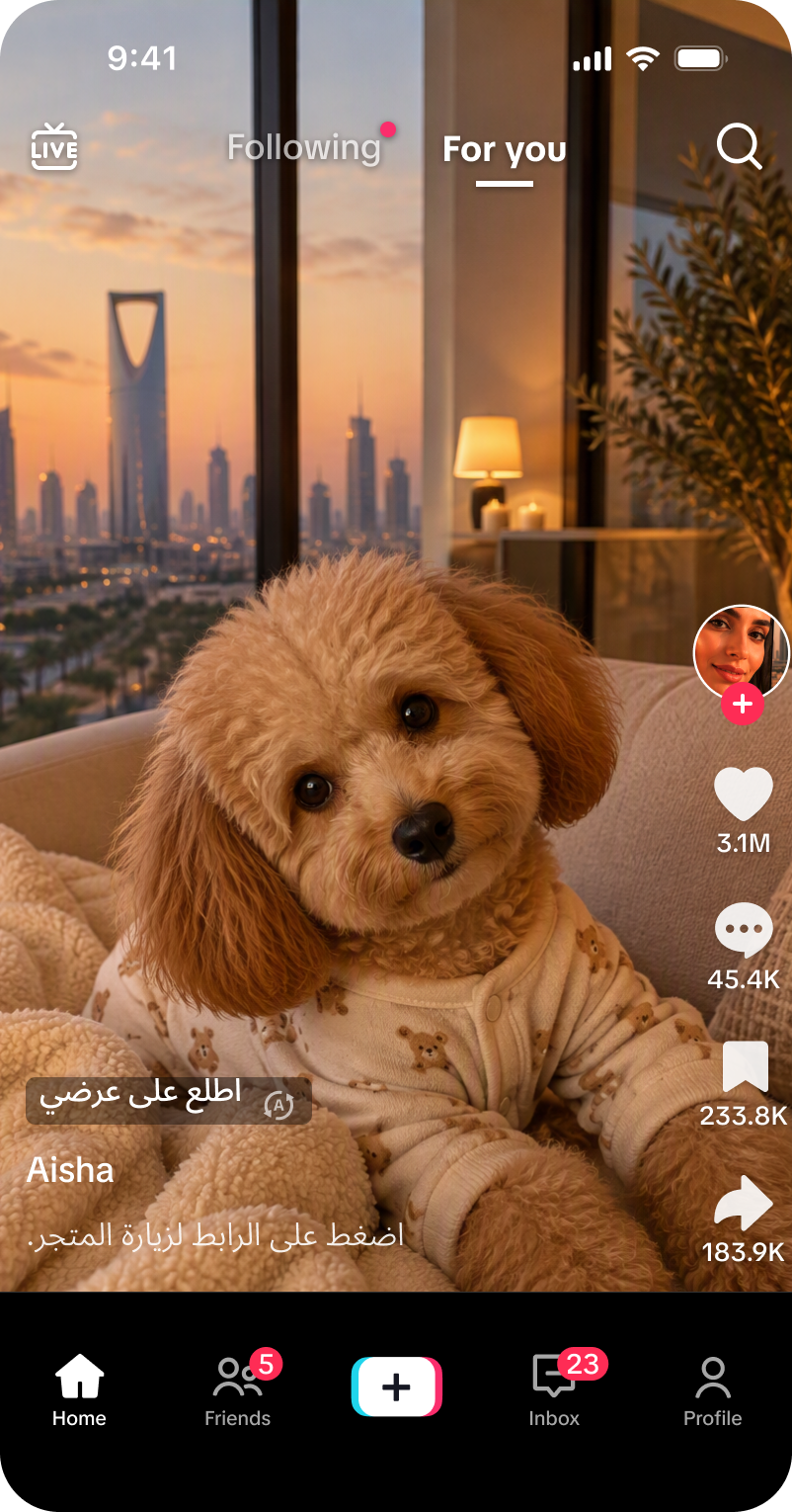TikTok feed with a dog video