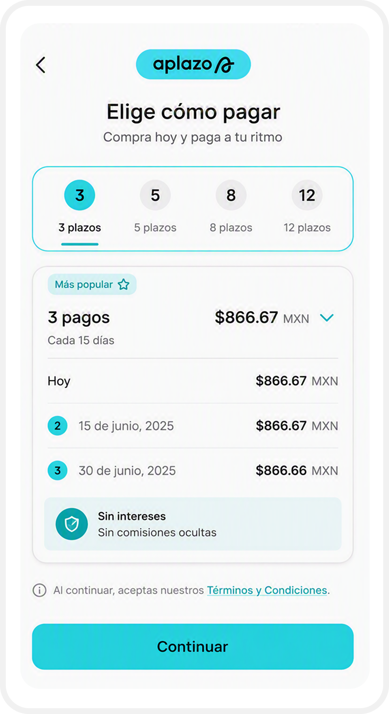 Aplazo instalments screen