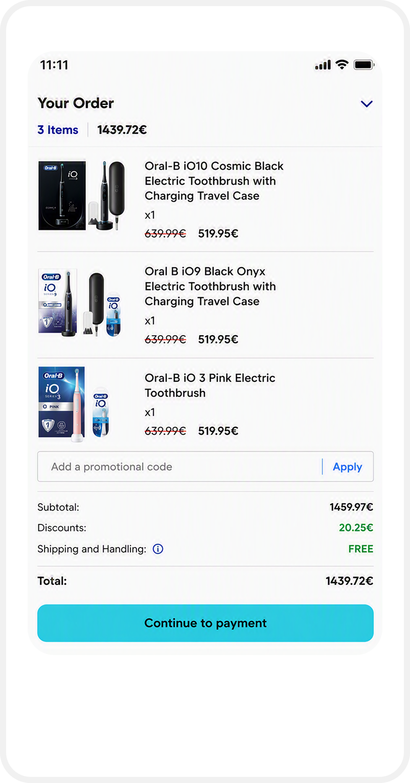 Abandoned cart order summary screen