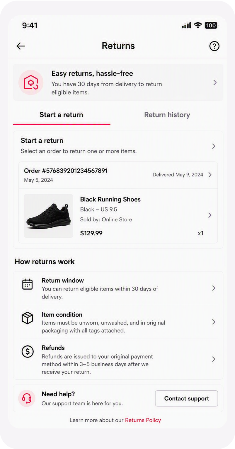 TikTok Shop returns screen